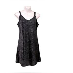 Brandy Melville Black Silver Fit & Flare Mini Spaghetti Strap Slip Dress Sz M